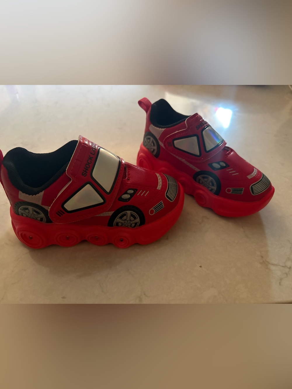 Red Kids Race Car Light-Up Sneakers - Slip-On Play Shoes